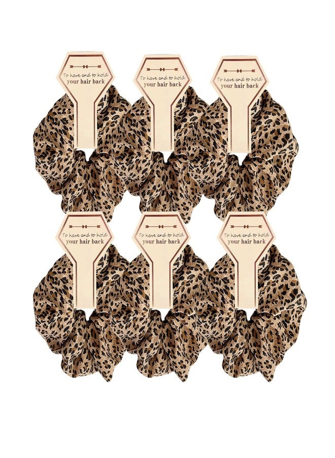 OWITER 6 Pcs Hair Scrunchies, Hair Elastics Bands Floral Hair Scrunchie, Elastic Rubber Bands Chiffon Hair Scrunchies for Thick Curly Hair Flower Hair Ties Hair for Women Girls (leopard print 2) - Image 1
